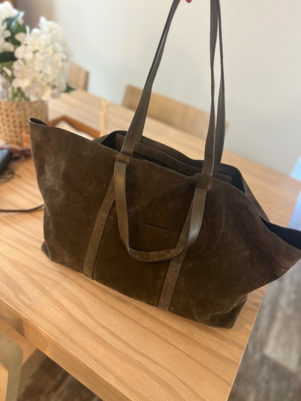 Sezane Deep Green Gabin Maxi Suede Tote Bag
